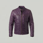Men's Purple Distressed Leather Cafe Racer Jacket