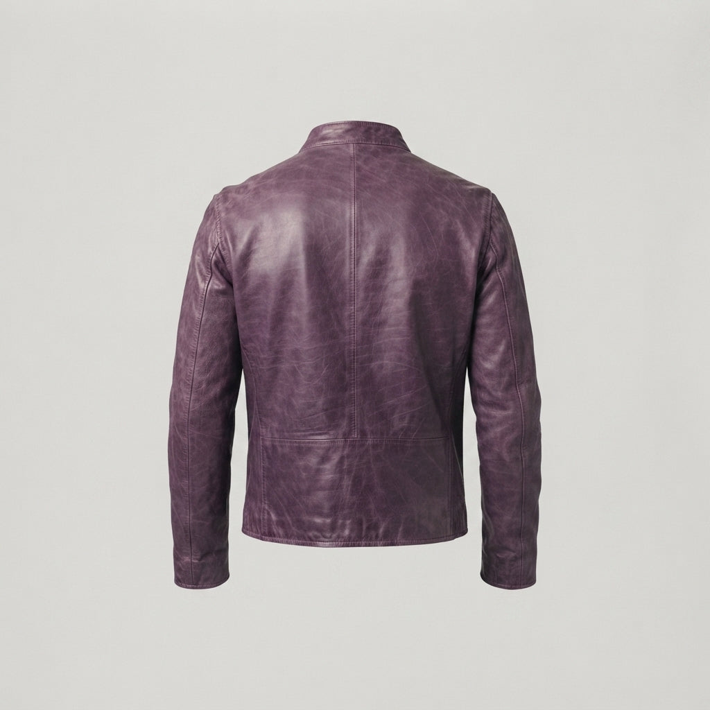 Men's Purple Distressed Leather Cafe Racer Jacket