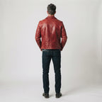 Men's Distressed Red Leather Biker Jacket