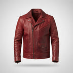 Men's Distressed Red Leather Biker Jacket