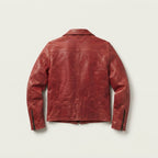 Men's Distressed Red Leather Biker Jacket