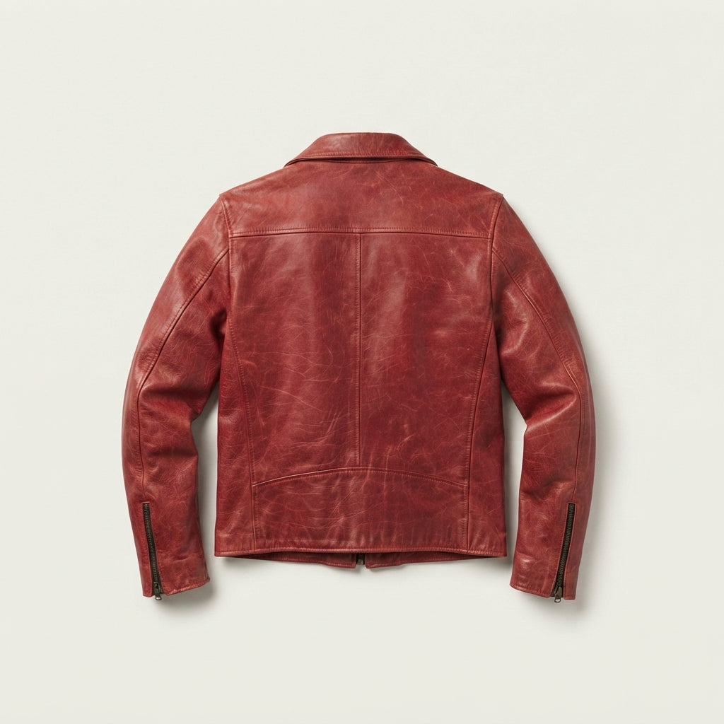 Men's Distressed Red Leather Biker Jacket