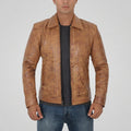 Men's Vintage Tan Distressed Leather Jacket