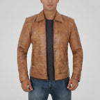 Men's Vintage Tan Distressed Leather Jacket