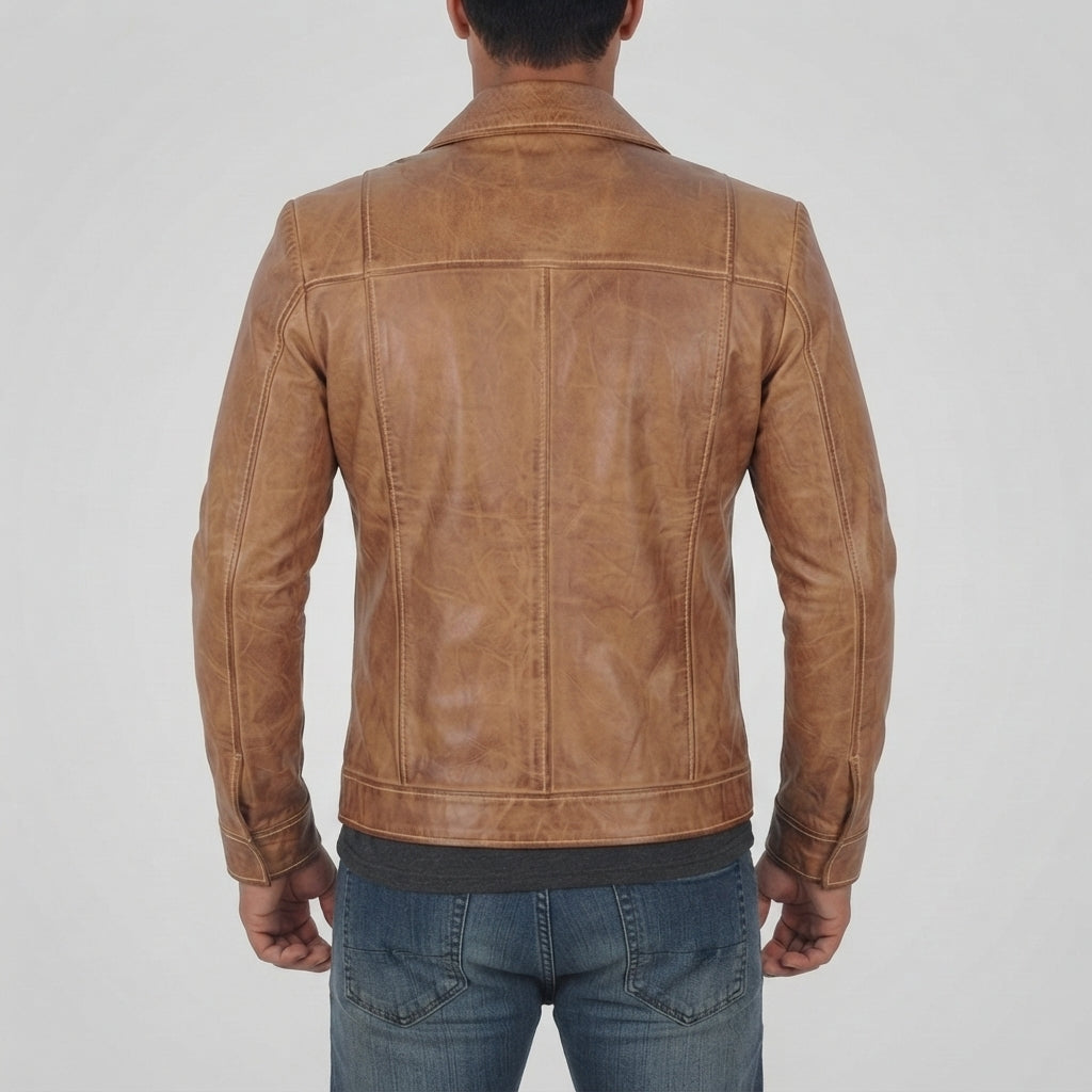 Men's Vintage Tan Distressed Leather Jacket