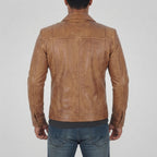 Men's Vintage Tan Distressed Leather Jacket