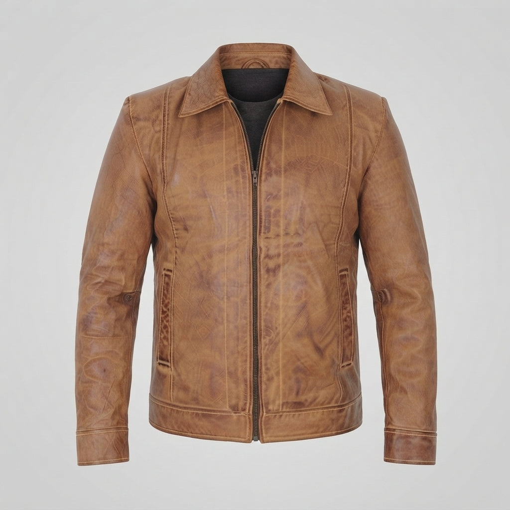 Men's Vintage Tan Distressed Leather Jacket