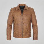 Men's Vintage Tan Distressed Leather Jacket