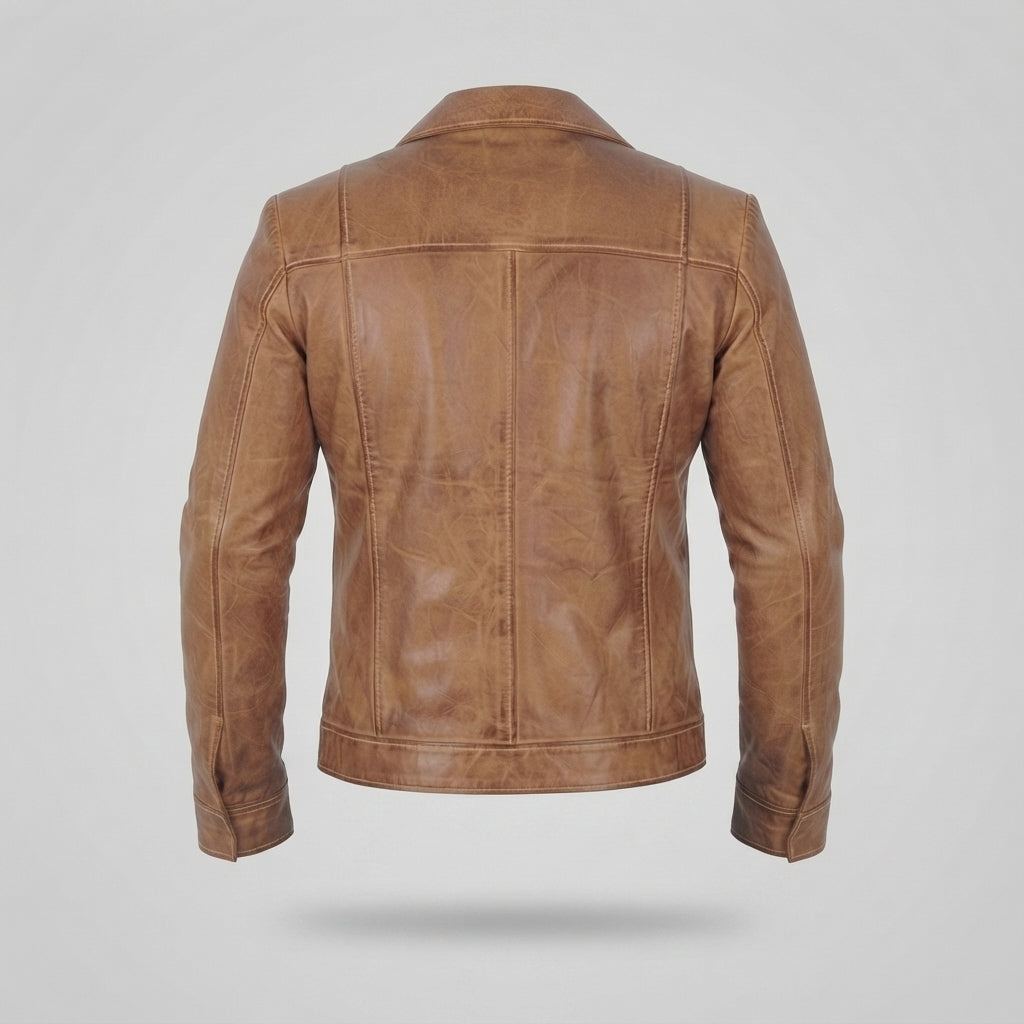 Men's Vintage Tan Distressed Leather Jacket