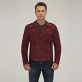 Men's Maroon Suede Biker Jacket