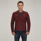 Men's Maroon Suede Biker Jacket