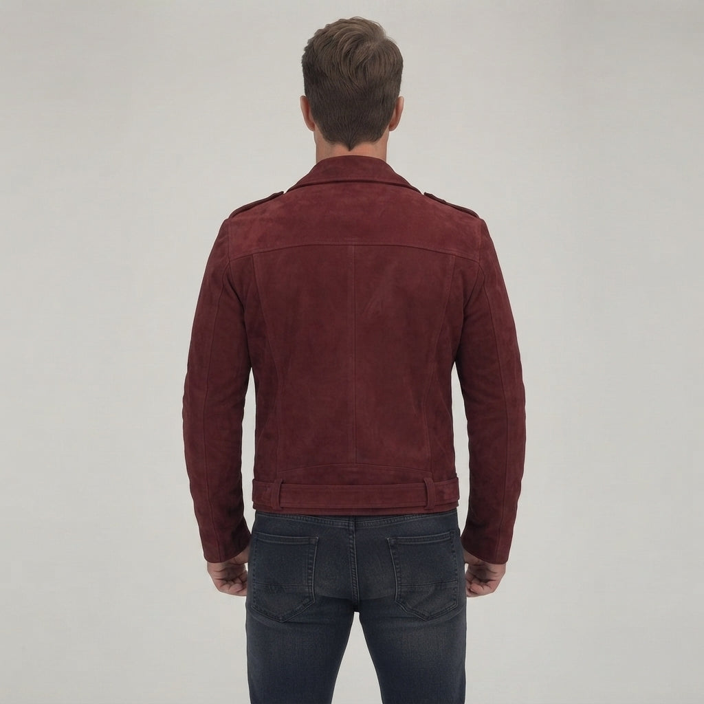 Men's Maroon Suede Biker Jacket