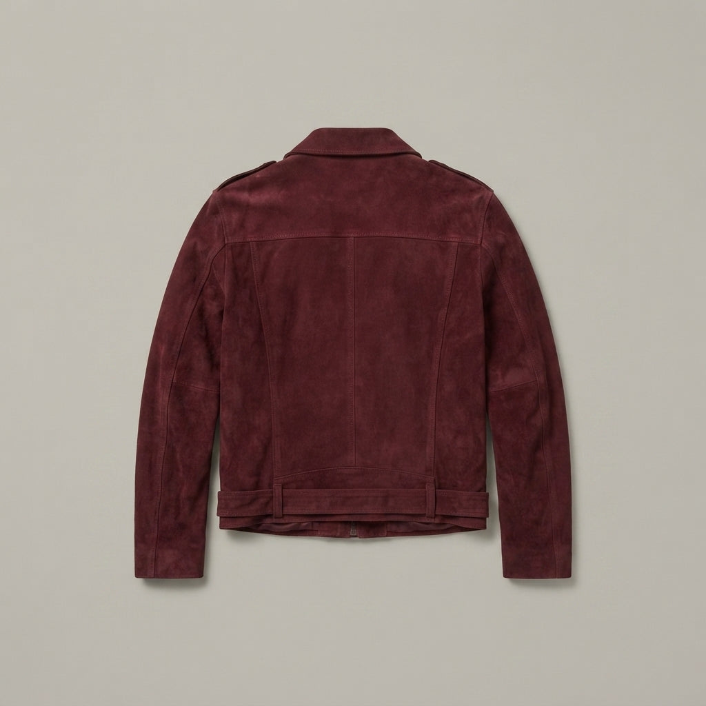 Men's Maroon Suede Biker Jacket