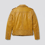 Men's Mustard Studded Motorcycle Leather Jacket