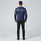 Men's Navy Blue Cafe Racer Leather Jacket