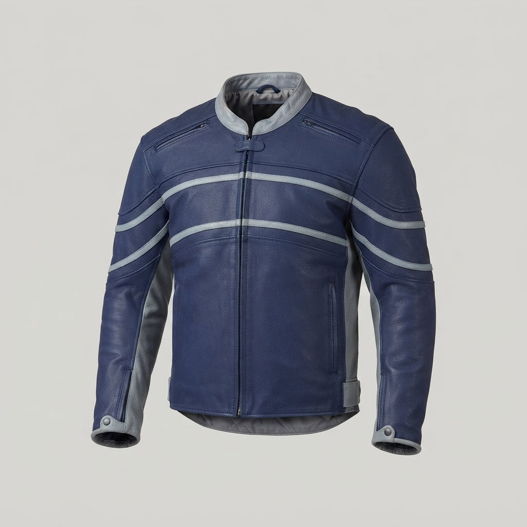 Men's Navy Blue Cafe Racer Leather Jacket
