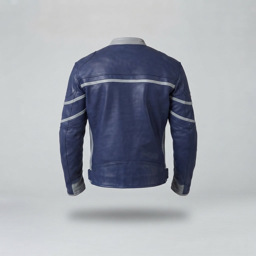 Men's Navy Blue Cafe Racer Leather Jacket