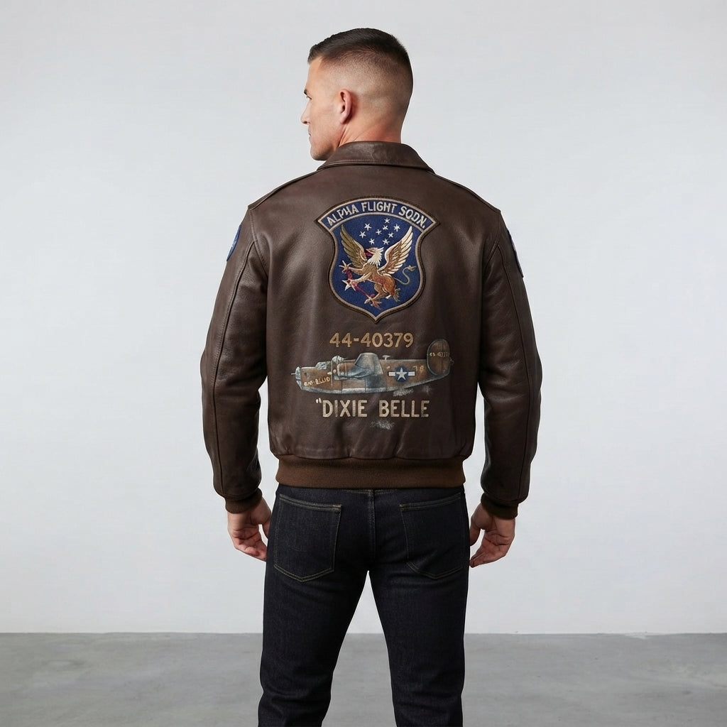 Dark Brown Pilot Bomber Leather Jacket for Men