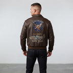 Dark Brown Pilot Bomber Leather Jacket for Men