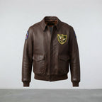 Dark Brown Pilot Bomber Leather Jacket for Men