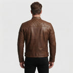 Men's Distressed Tan Brown Cafe Racer Leather Jacket