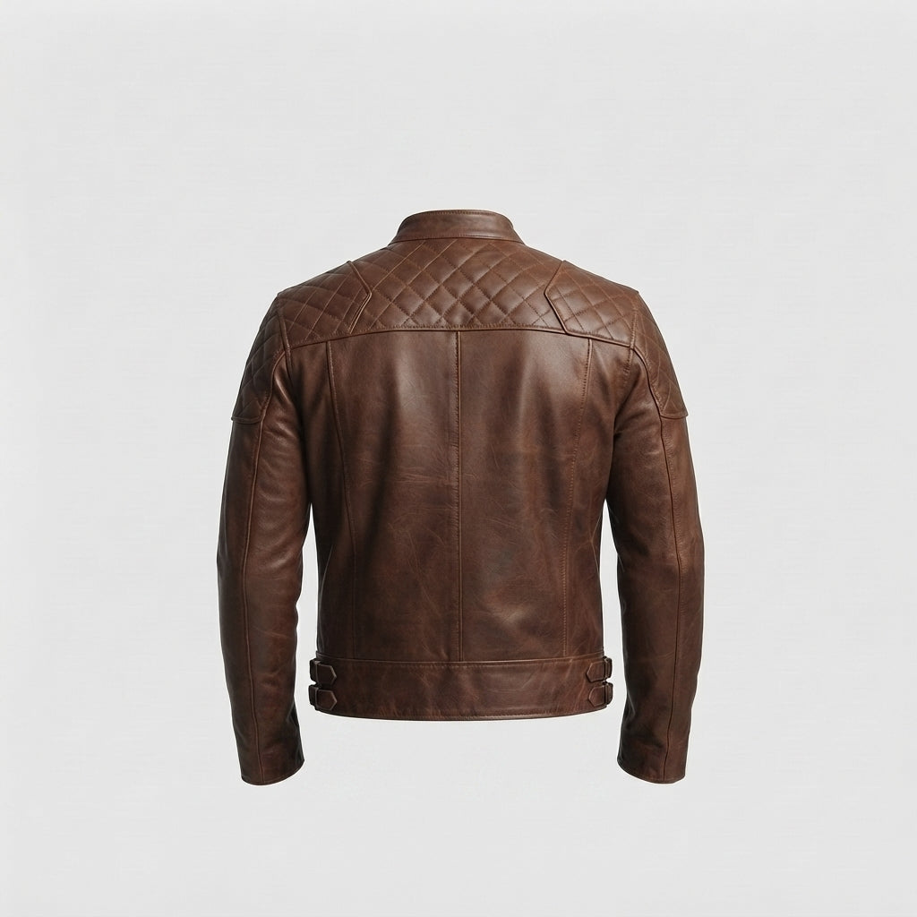 Men's Distressed Tan Brown Cafe Racer Leather Jacket
