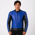 Men's Royal Blue & Black Cafe Racer Leather Jacket