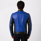 Men's Royal Blue & Black Cafe Racer Leather Jacket