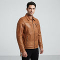 Men's Camel Tan Real Leather Casual Zip Jacket
