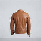 Men's Camel Tan Real Leather Casual Zip Jacket