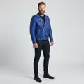 Men's Blue Studded Leather Moto Jacket