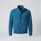 Men's Teal Blue Suede Bomber Jacket
