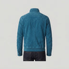 Men's Teal Blue Suede Bomber Jacket