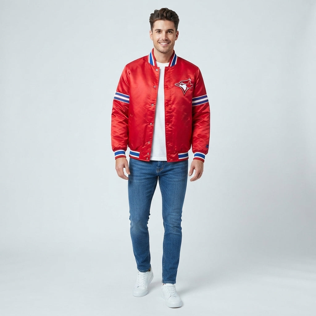 Red Satin Varsity Jacket – Men's Bird Patch Baseball Jacket