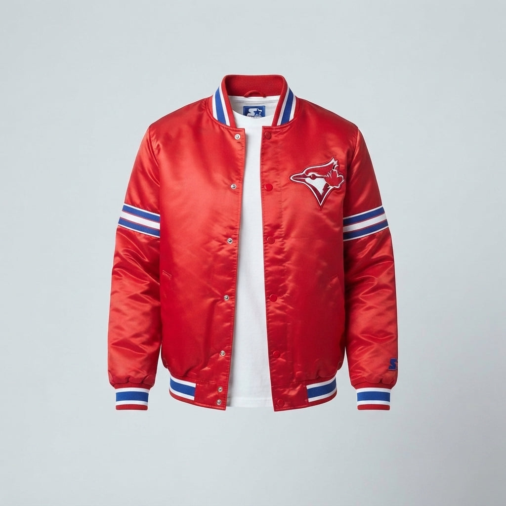 Red Satin Varsity Jacket – Men's Bird Patch Baseball Jacket