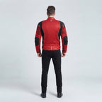 Men's Red & Black Mesh Leather Biker Jacket