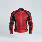 Men's Red & Black Mesh Leather Biker Jacket