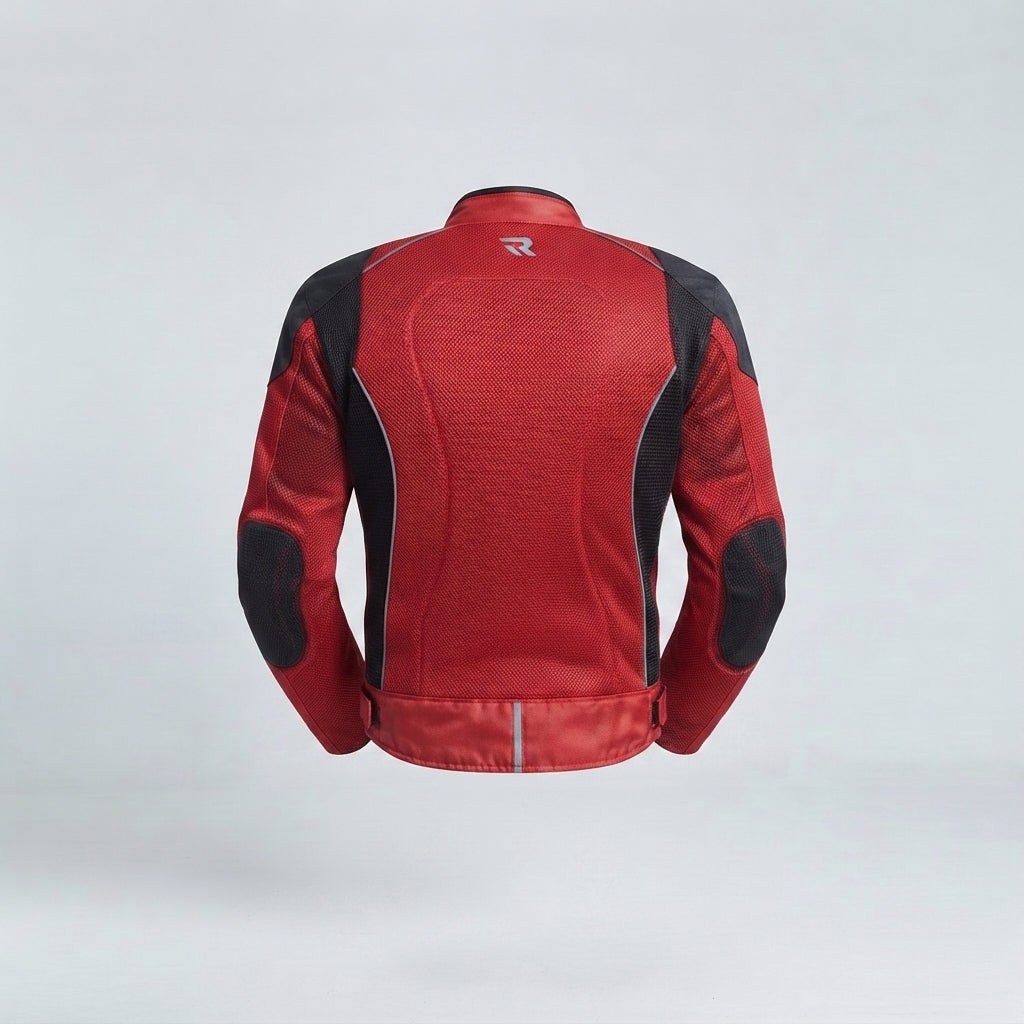 Men's Red & Black Mesh Leather Biker Jacket