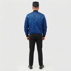Royal Blue Leather Bomber Jacket
