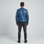Men's Royal Blue Studded Leather Biker Jacket