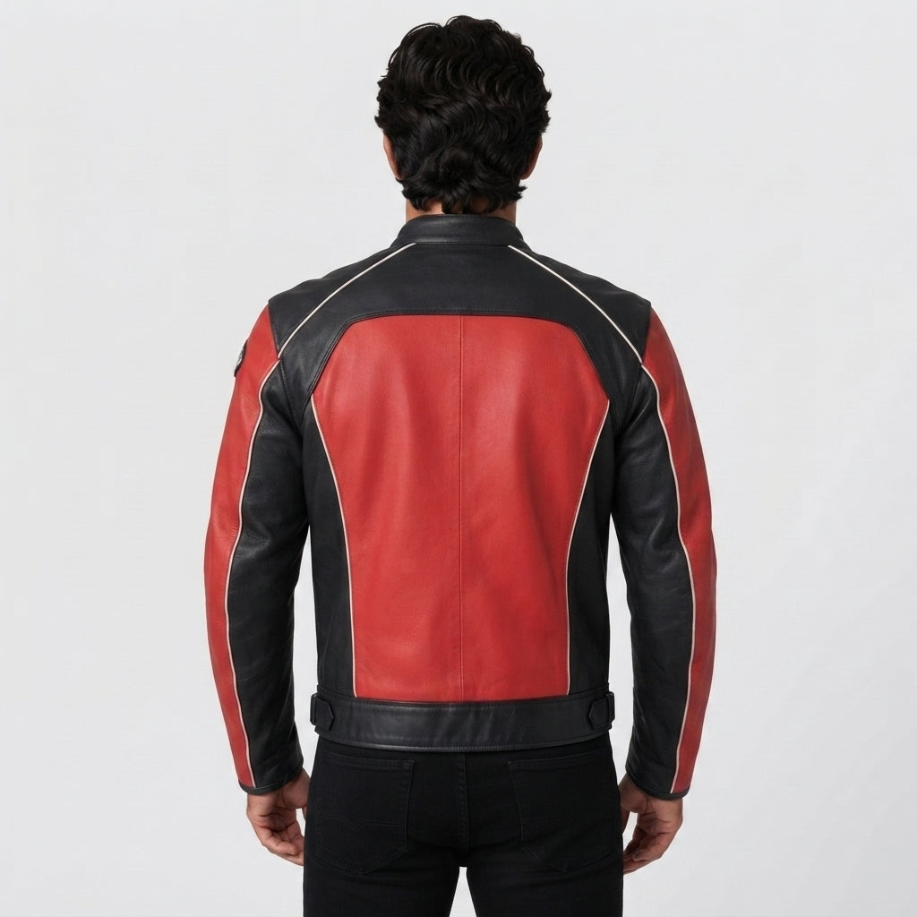 Men's Red & Black Leather Racing Jacket
