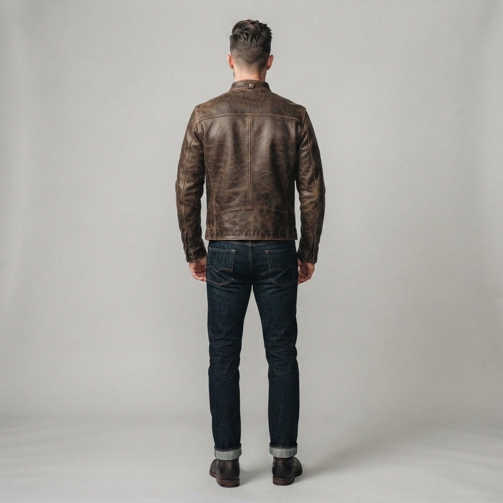 Men's Vintage Brown Leather Biker Jacket
