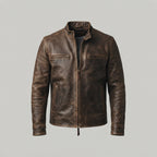 Men's Vintage Brown Leather Biker Jacket