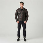 Men's Distressed Brown Leather Biker Jacket