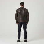 Men's Distressed Brown Leather Biker Jacket