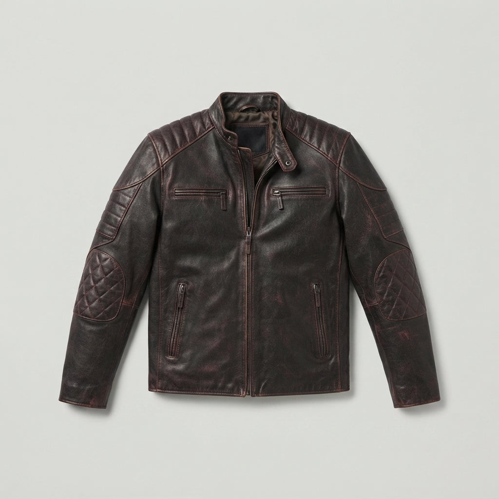 Men's Distressed Brown Leather Biker Jacket