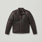 Men's Distressed Brown Leather Biker Jacket