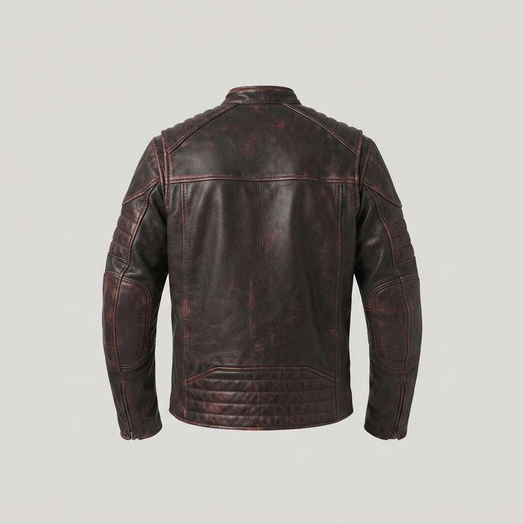 Men's Distressed Brown Leather Biker Jacket