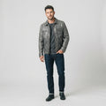 Men's Distressed Grey Leather Biker Jacket