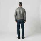 Men's Distressed Grey Leather Biker Jacket